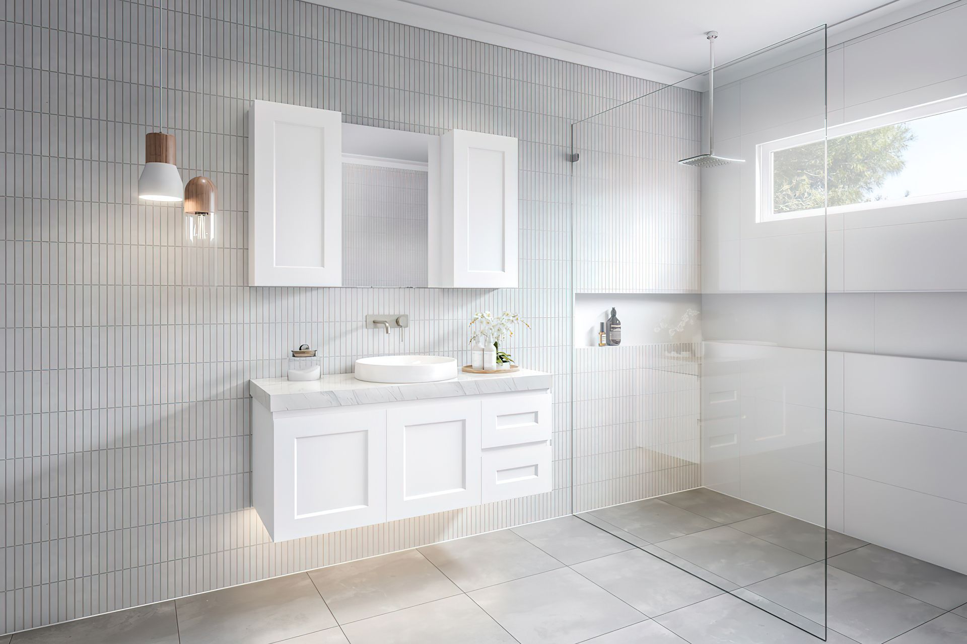 The right cabinetry in a bathroom adds both storage and sophistication to a space, seen here with the Victoria