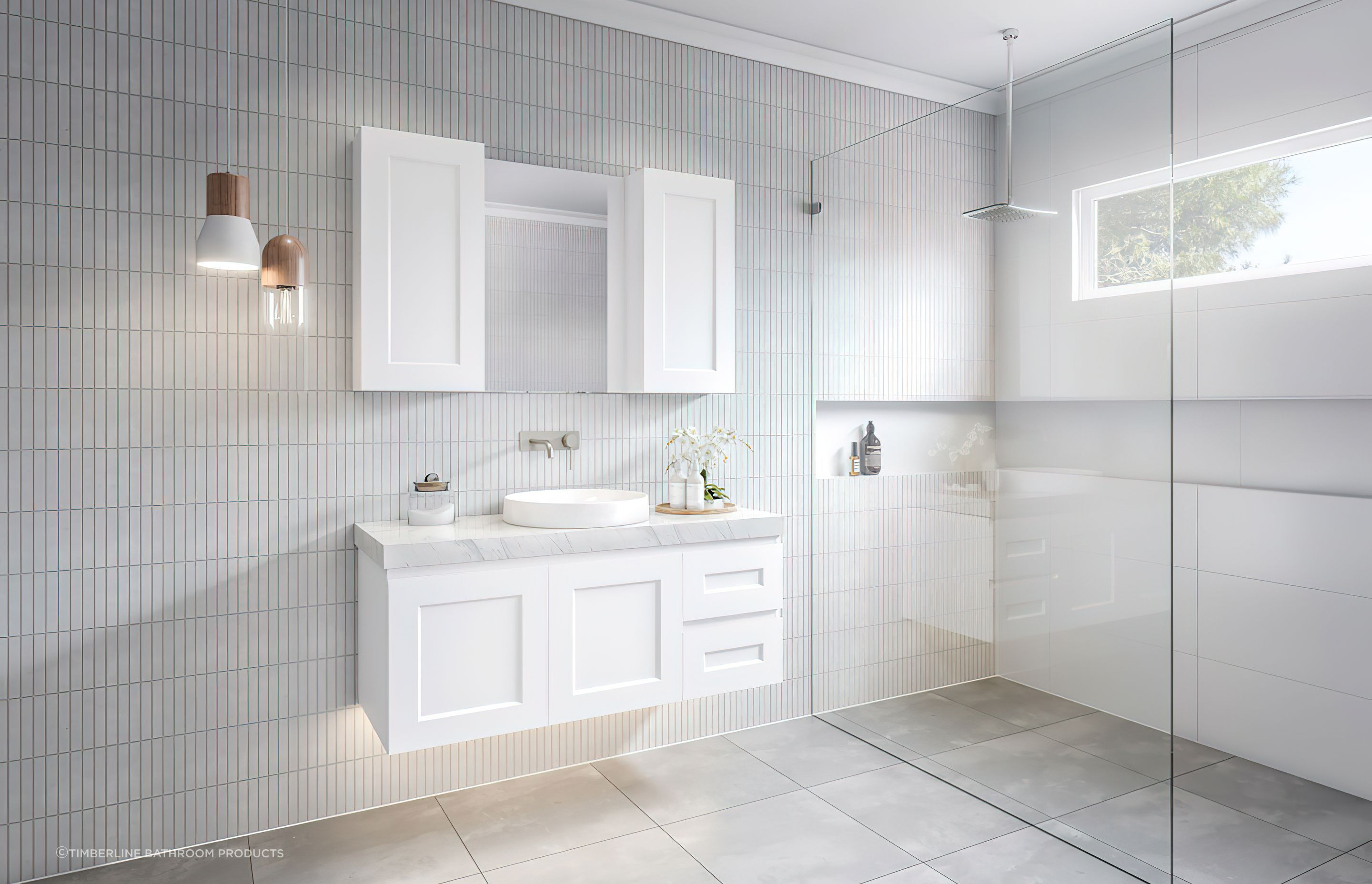 The right cabinetry in a bathroom adds both storage and sophistication to a space, seen here with the Victoria