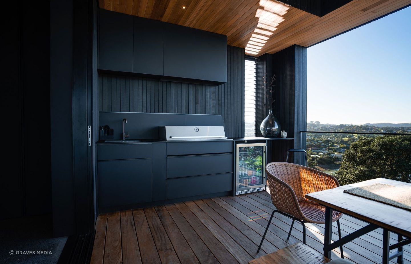 The outdoor kitchen can be used year-round.