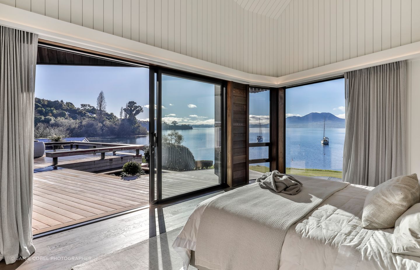 The master bedroom also enjoys water views.