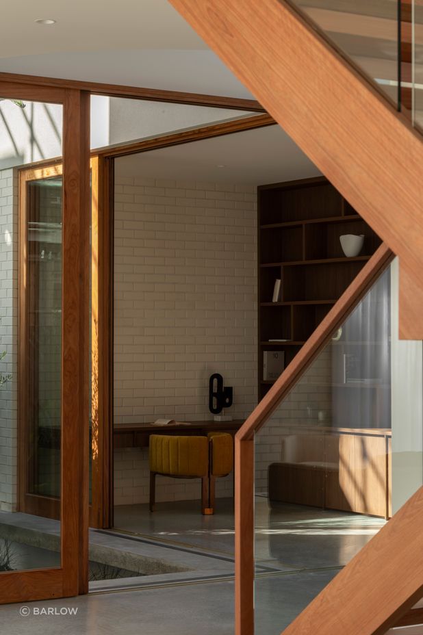 The office with the atrium courtyard opening to the left.