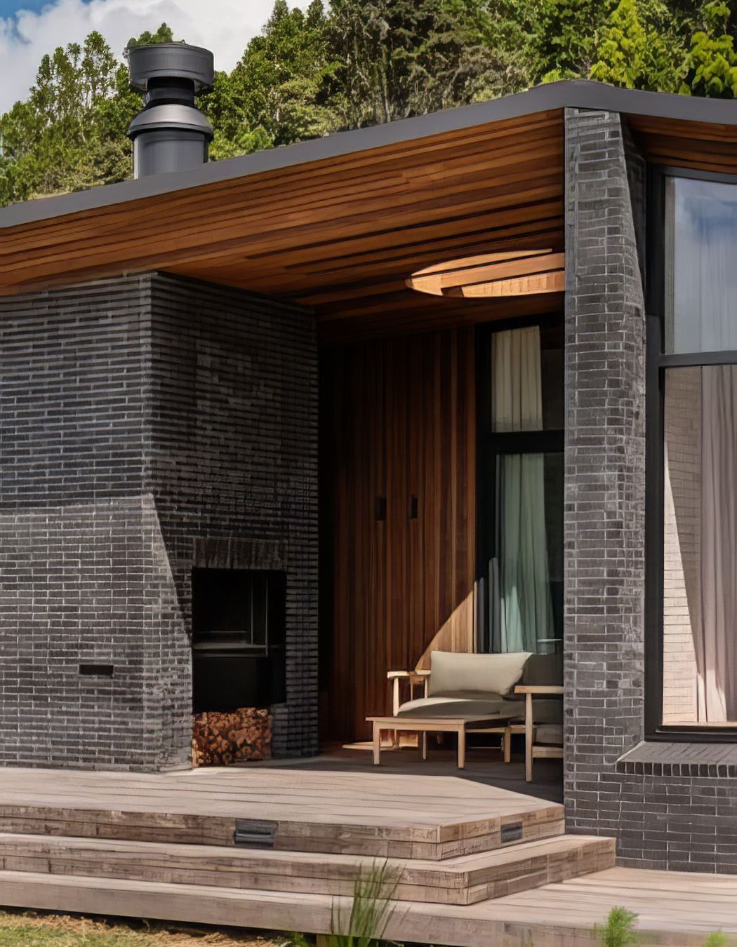 “The curved elements include a wrap-around pool deck, some interior walls, a platform deck that overlooks the property, and the round skylights — all custom-made!”