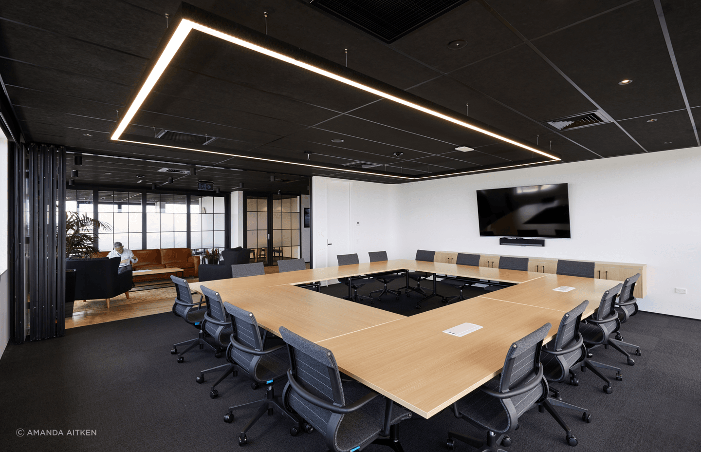 The boardroom space can be opened up or shut off.