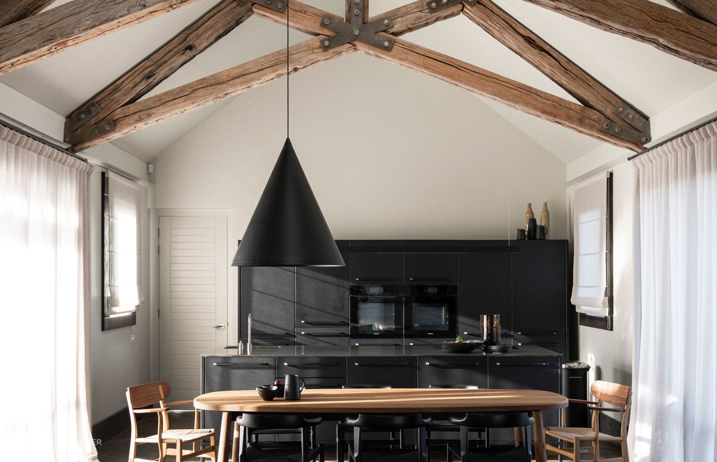 "Our approach is 'How do we heal the building?' We often feel there's something in it that needs to be removed to take it back to what it originally wanted to be," says Anna-Carin. In this case beading and plasterboard were removed to expose the oak beams in their raw state.