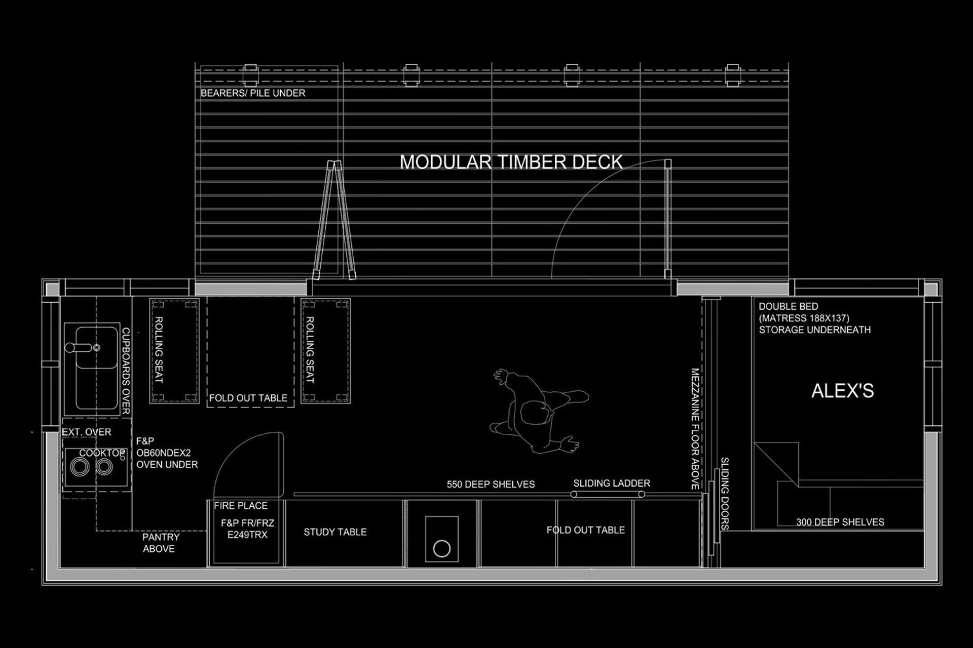 The blueprint to success for a tiny home is understanding your dimensions, demonstrated with skill and precision here with these tiny house plans by Fernandes Architects for the Ross Tiny Home