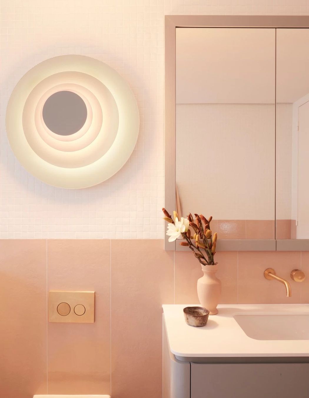 The bathrooms are a dance of pastels.