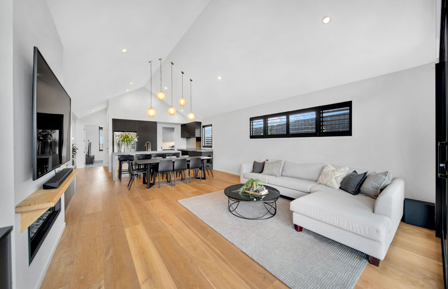 A cathedral ceiling adds to the spaciousness.