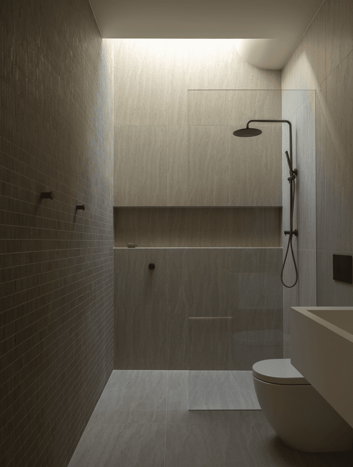 Light is welcomed in from above with the curved ceiling a reference to other parts of the home.