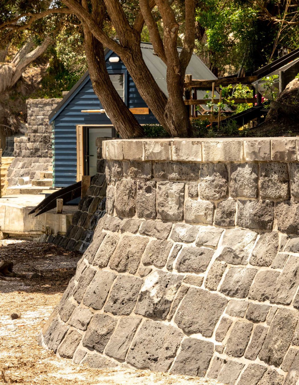 A sea wall surrounding a private property at Beachlands, Auckland.