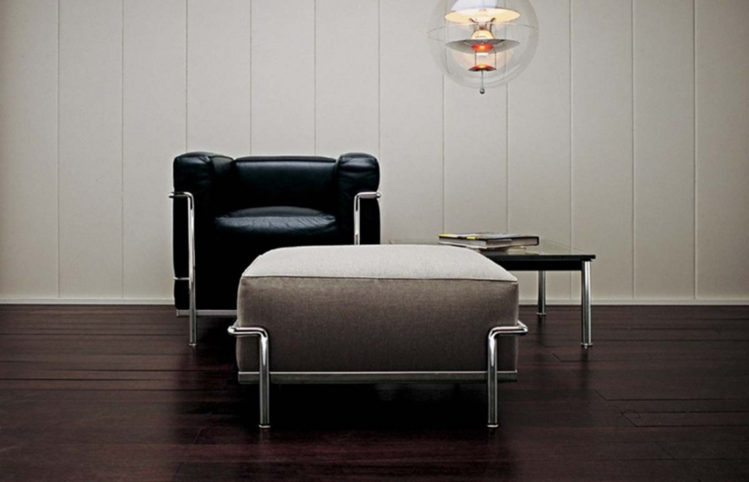 Statement industrial furniture pieces are trendy, such as this LC2 armchair from Matisse.