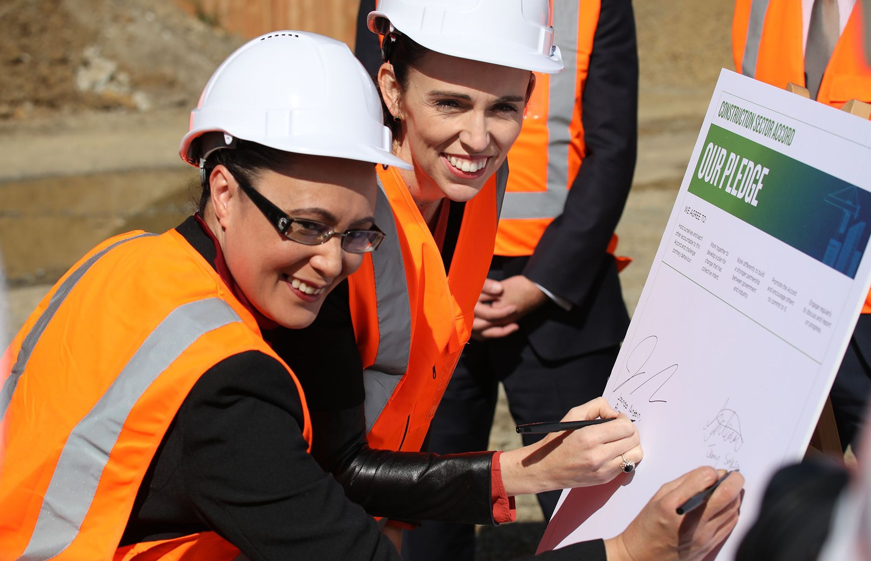The Minister for Building and Construction, Hon. Jenny Salesa with the Prime Minister Jacinda Ardern.