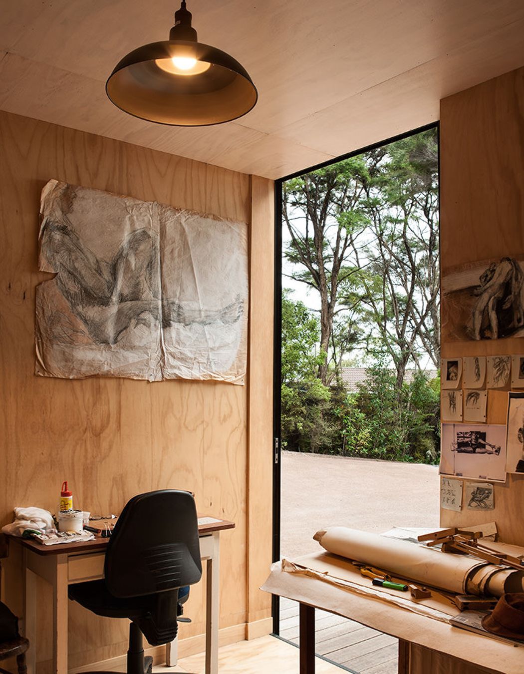 The artist's studio in Red House, Titirangi.