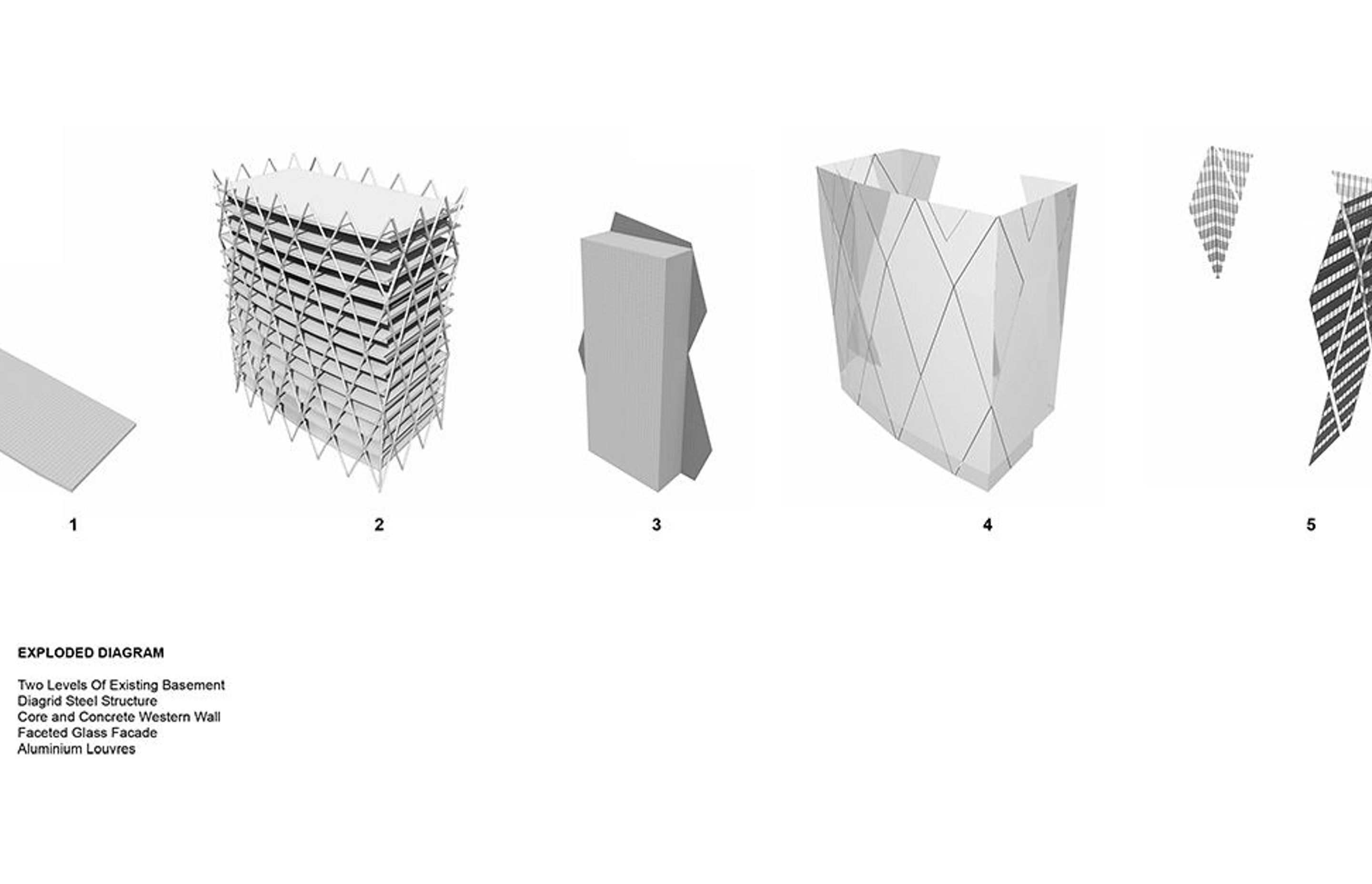 An exploded diagram showing the different elements of the building, by Studio Pacific Architecture.