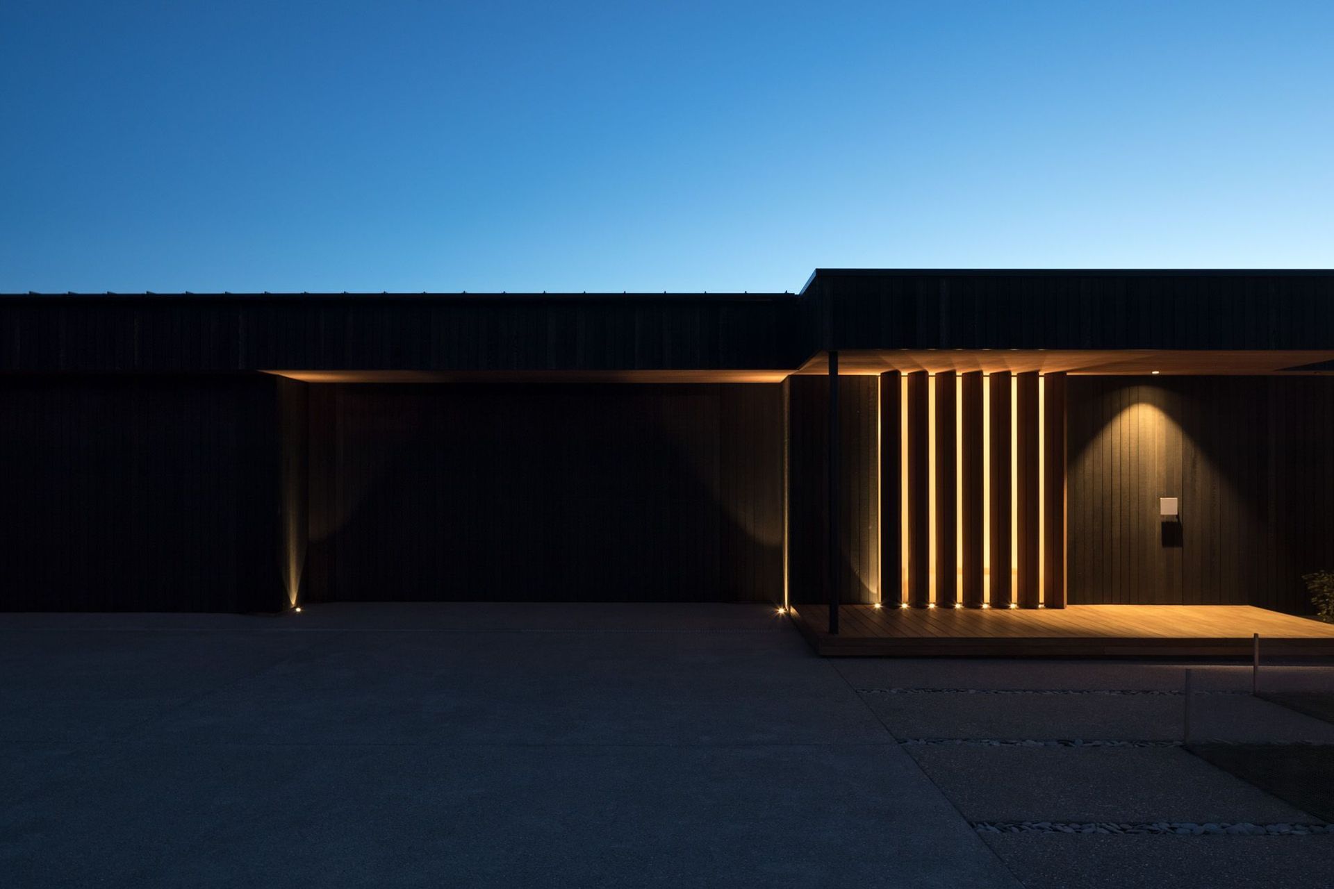 Night shot of the front entrance.