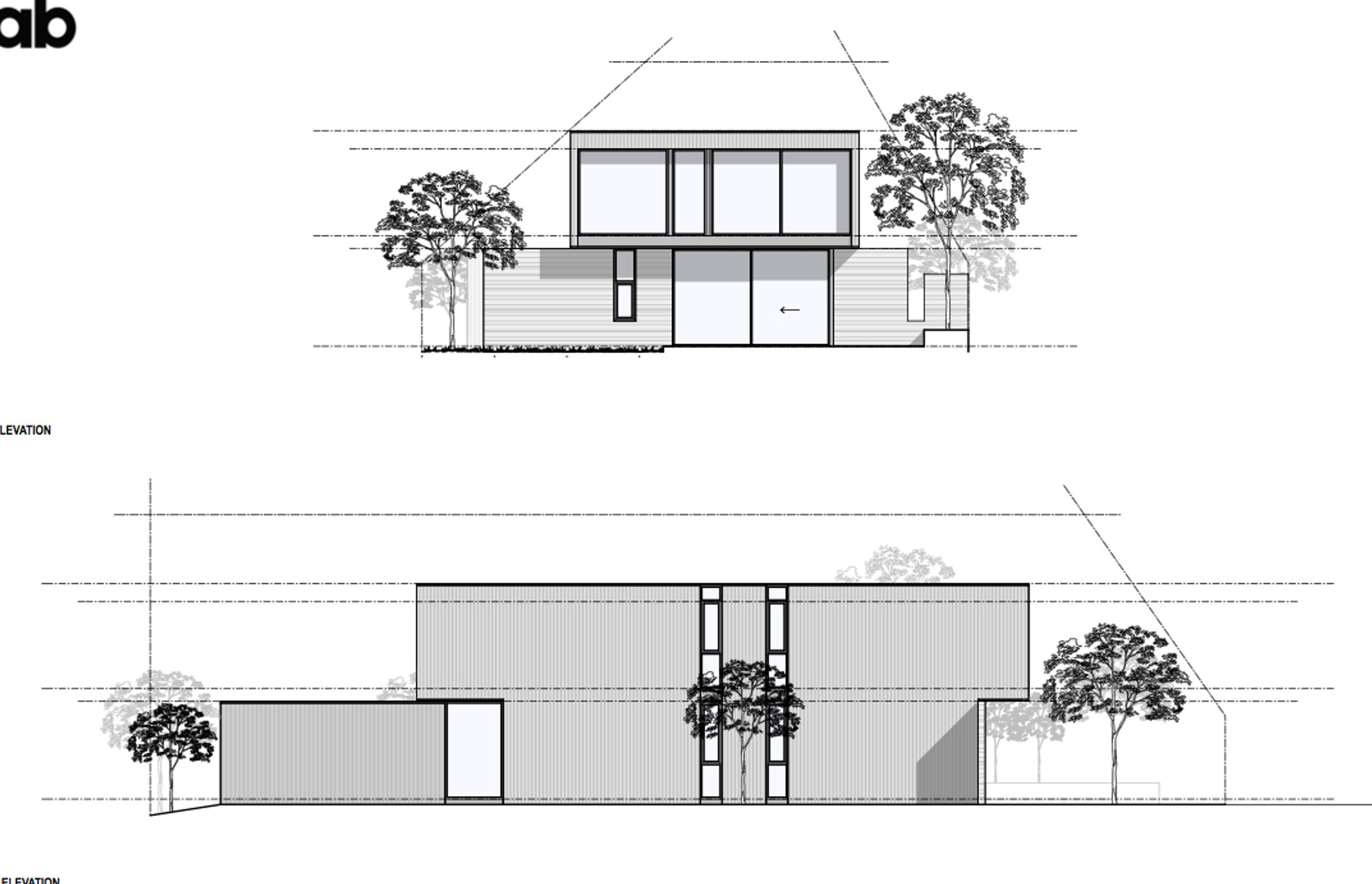 East and south elevations of Churchill House by CoLab Architecture.