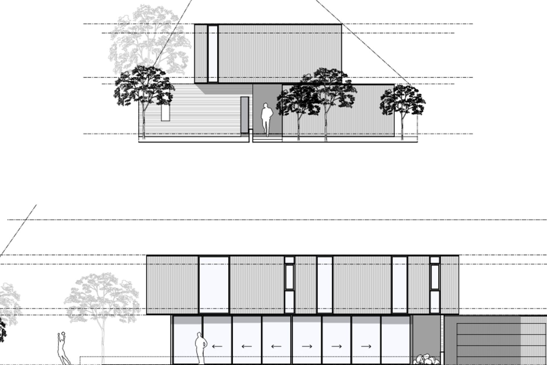 West and north elevations of Churchill House by CoLab Architecture.