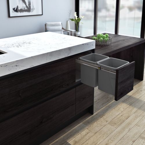 Compact Bin Storage - 2 x 15 Litre Buckets - Cinder - Door Pull