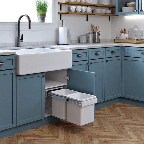 Compact Bin Storage - 2 x 15 Litre Buckets Floor Mounted - Handle Pull