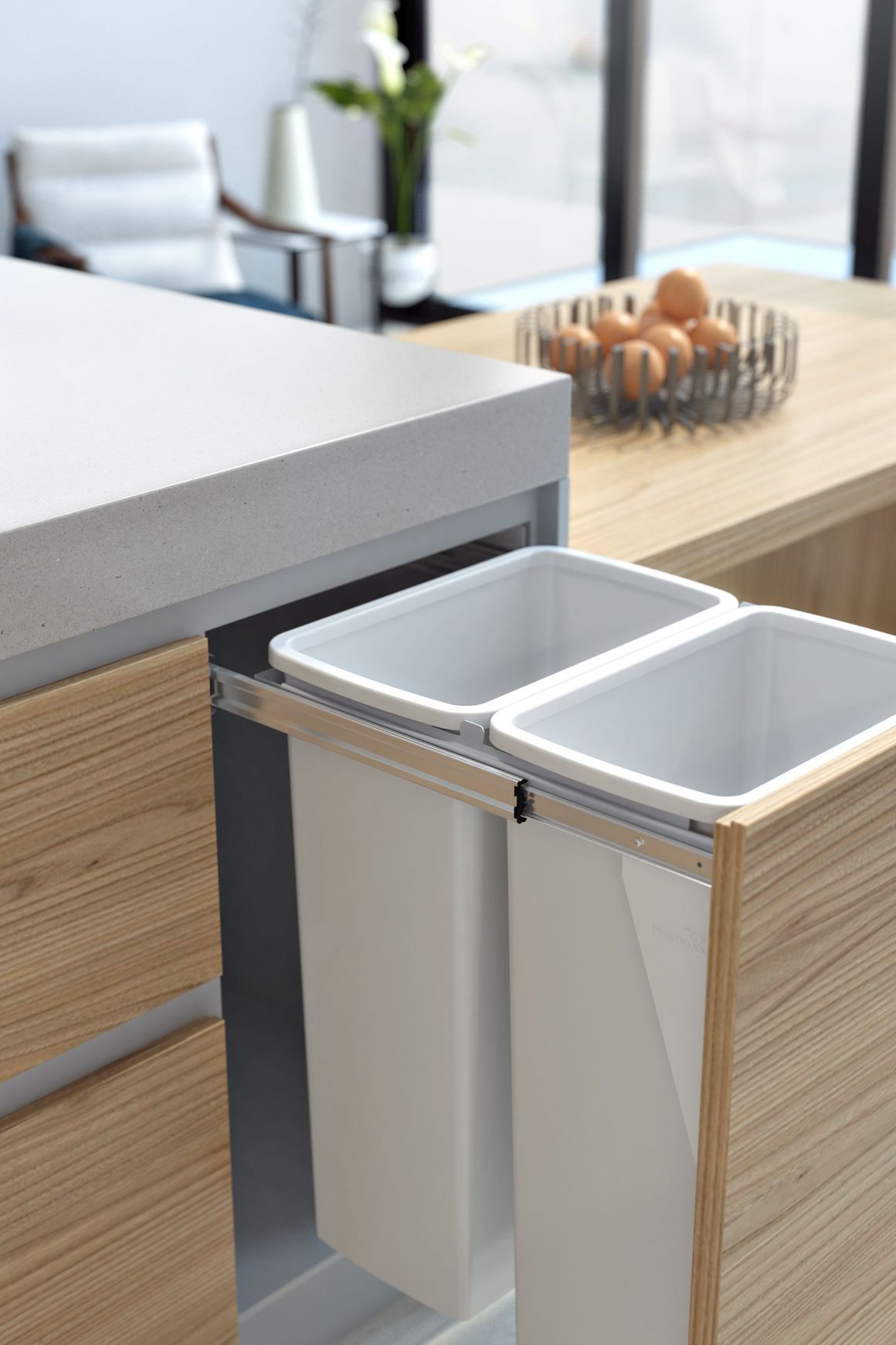Compact Bin Storage - 2 x 40 Litre Bucket - Door Pull