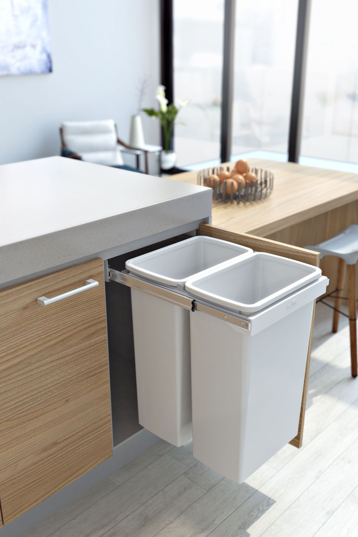 Compact Bin Storage - 2 x 40 Litre Bucket - Handle Pull