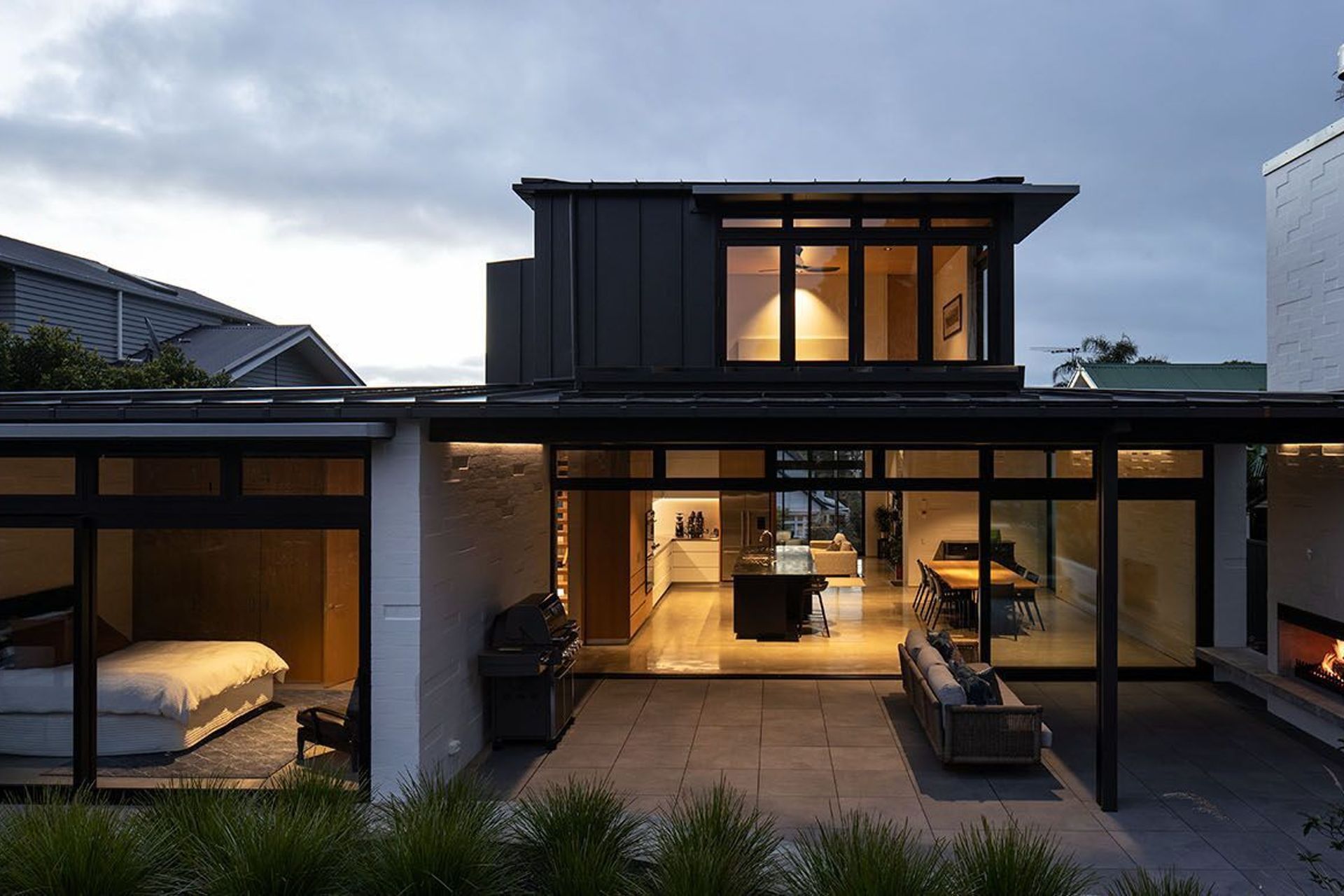 The master suite sits atop the home,  designed as a crow’s nest; a place where the clients could retreat to that was completely separate from the hustle and bustle of the rest of the house