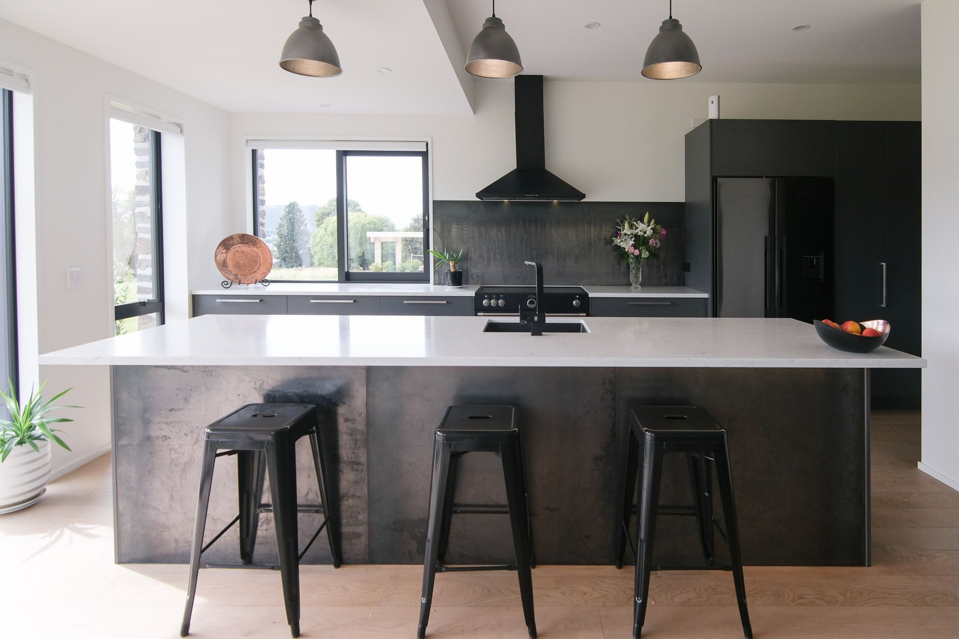 Kitchen with steel sheet feature