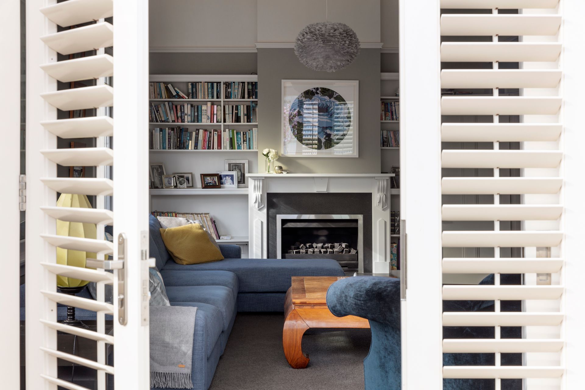 The front lounge seen through the shutters.