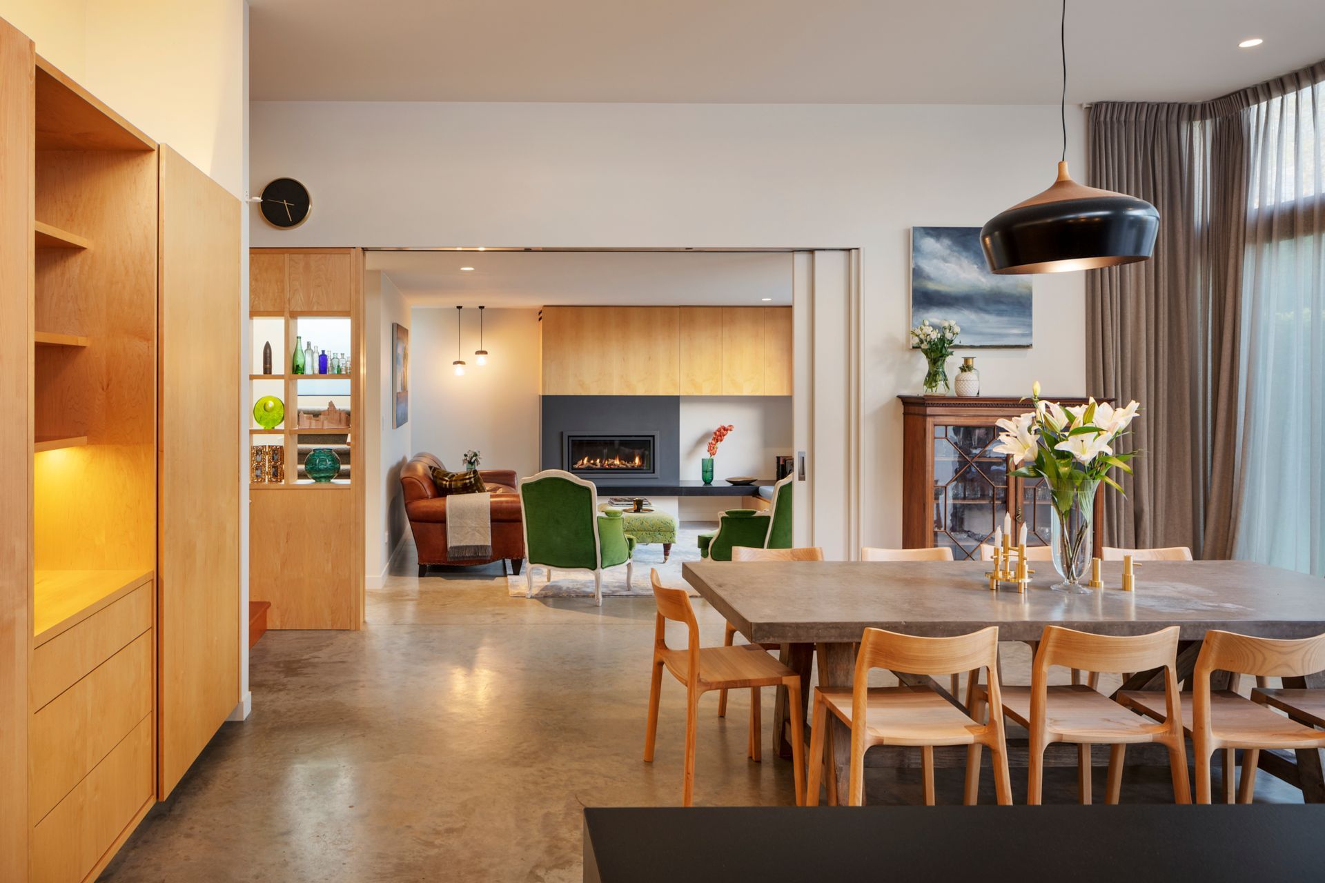 The open-plan multi-use space in the new extension features polished concrete floors throughout.