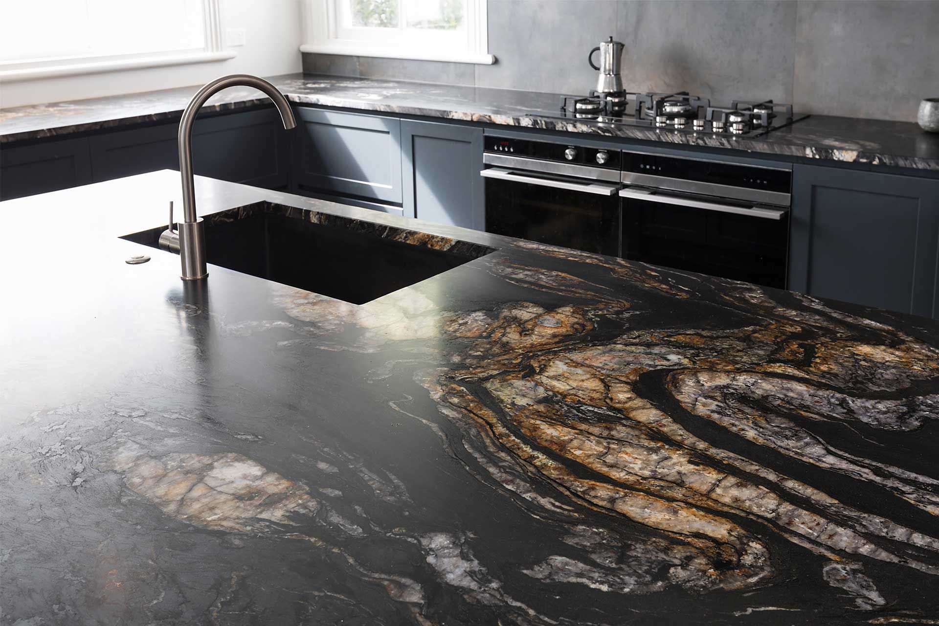 Stunning honed titanium granite benchtops