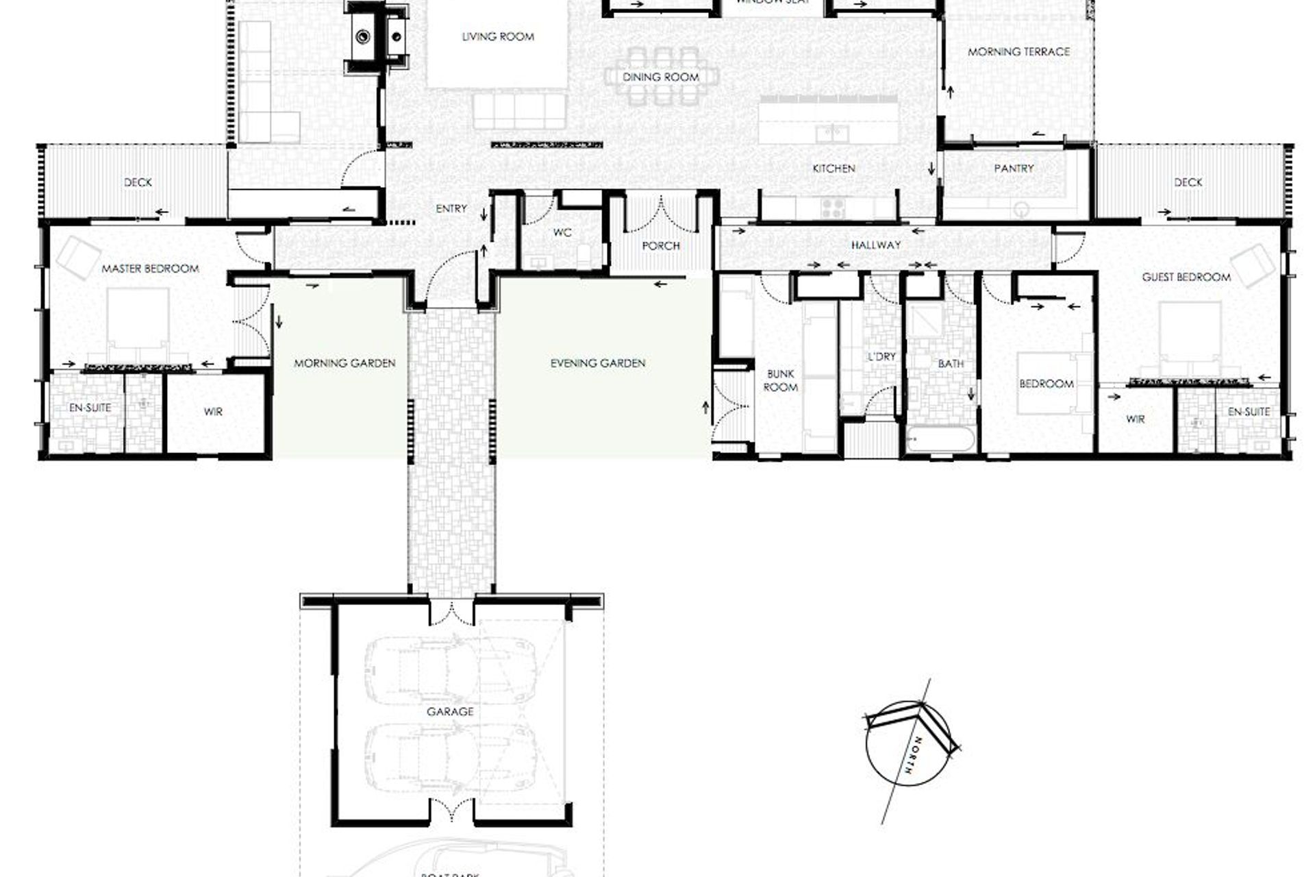 Alpine Retreat ground-floor plan by Barry Connor Design. Scale 1:100.