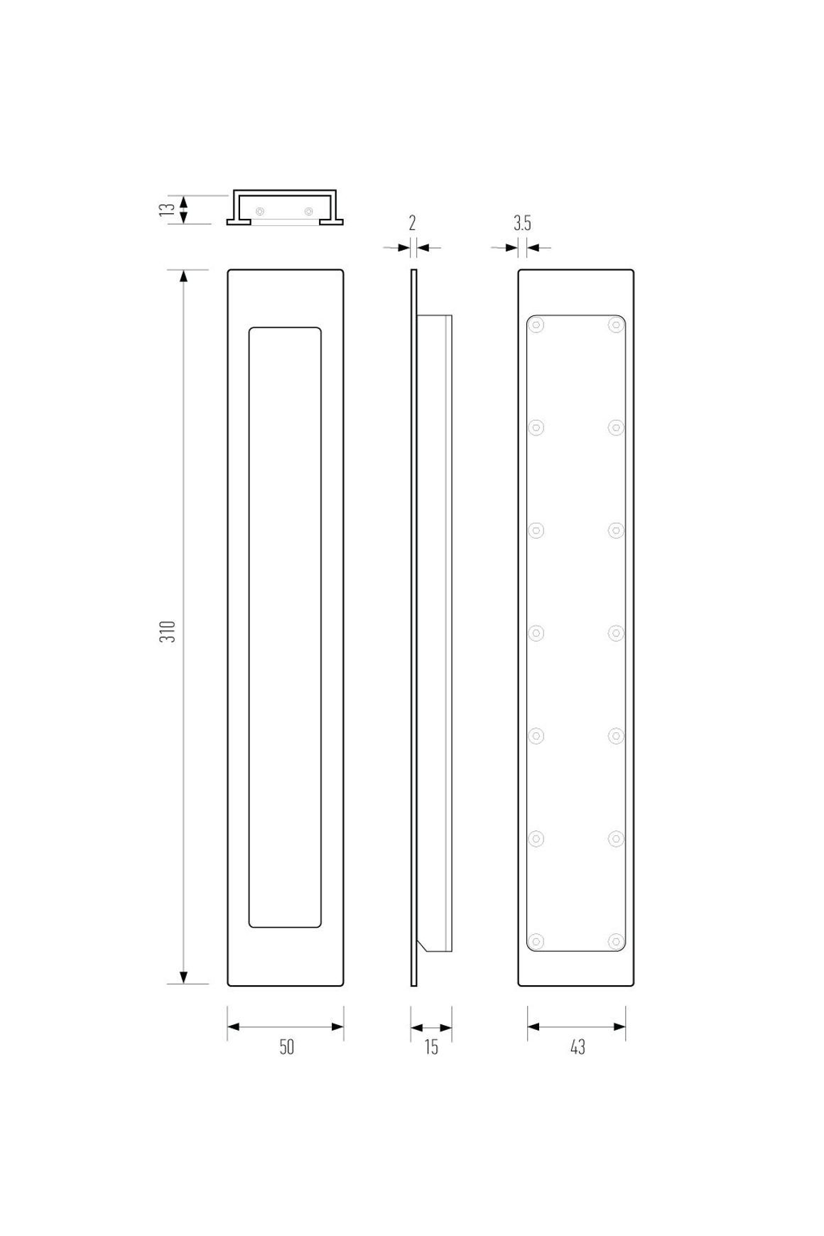 HB1470 310mm Flush Pull for Sliding/Cavity Doors