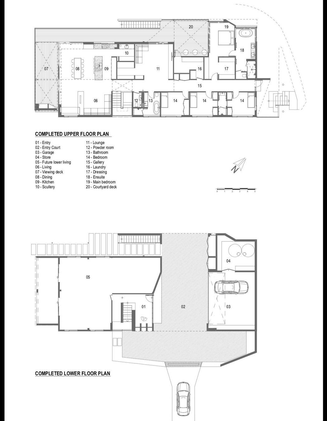 The upper and lower floor plans of the completed home, by  Lloyd Hartley.
