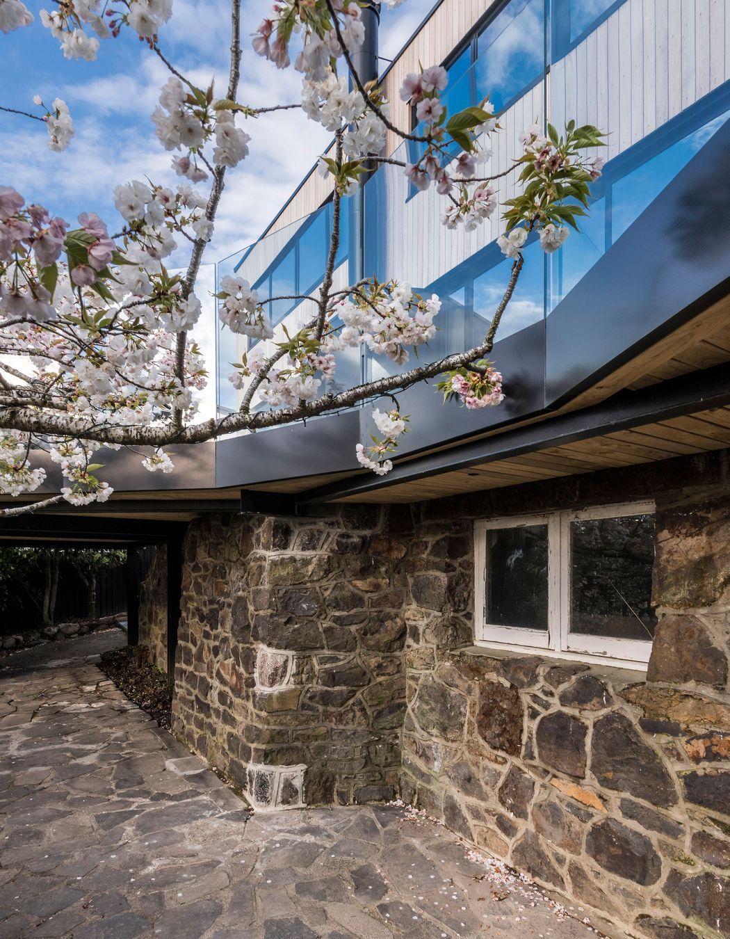 The historic stone walls of the quake-destroyed Seager house have been restored.