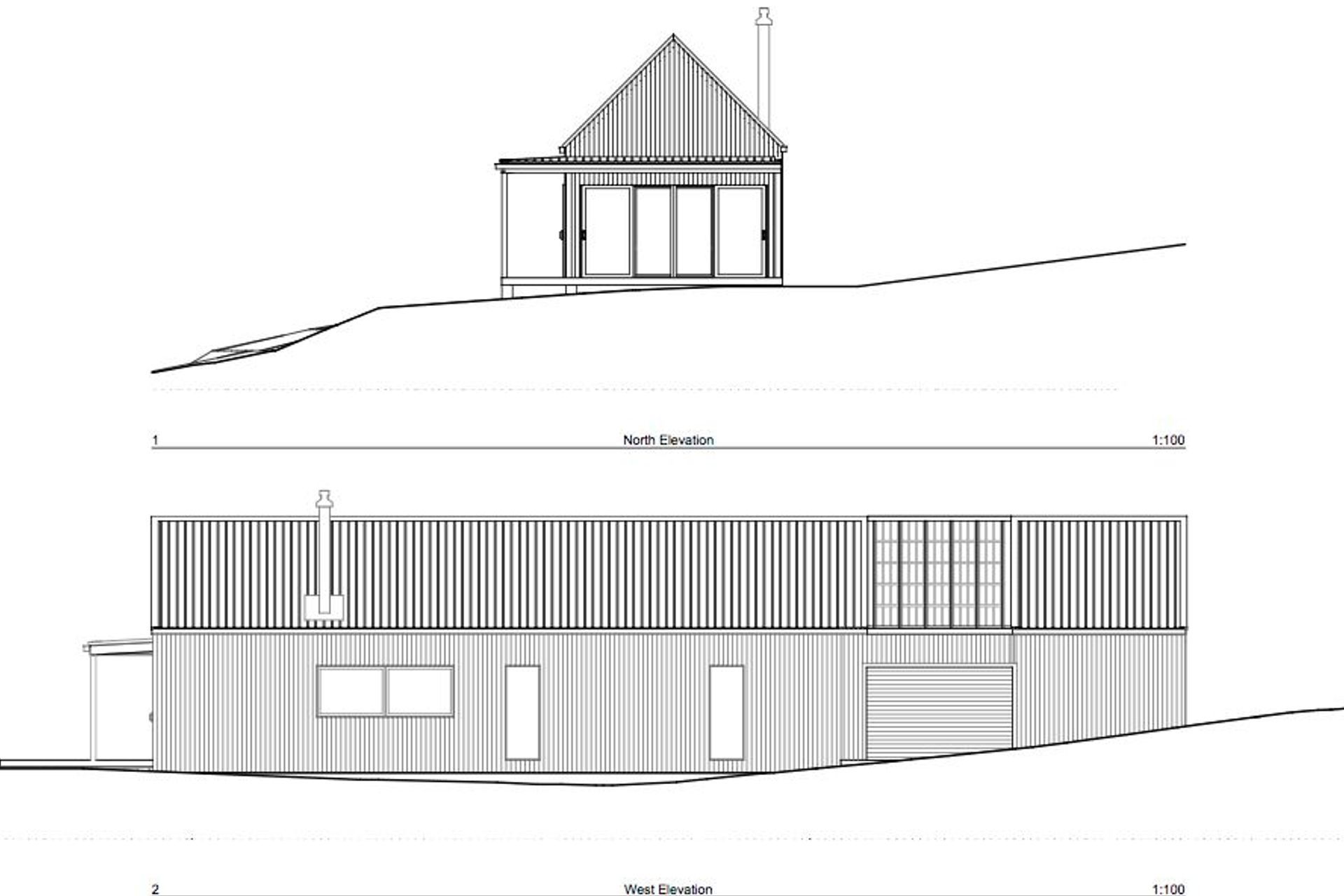 North and west-facing elevations by MAKE Architects.