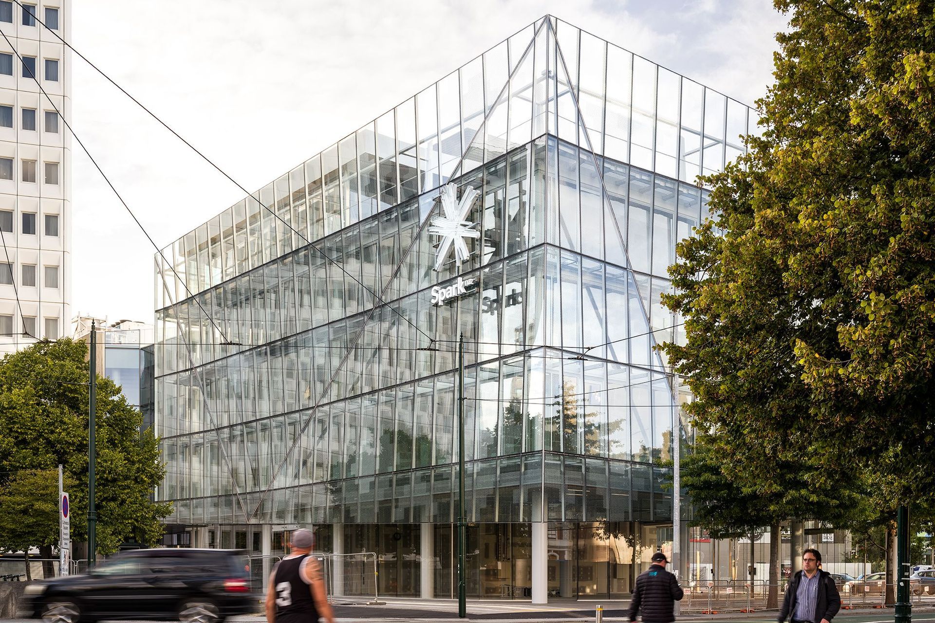 The five-storeyed building links Cathedral Square to the city's retail precinct with a ground floor lobby and high-end retail and hospitality spaces.