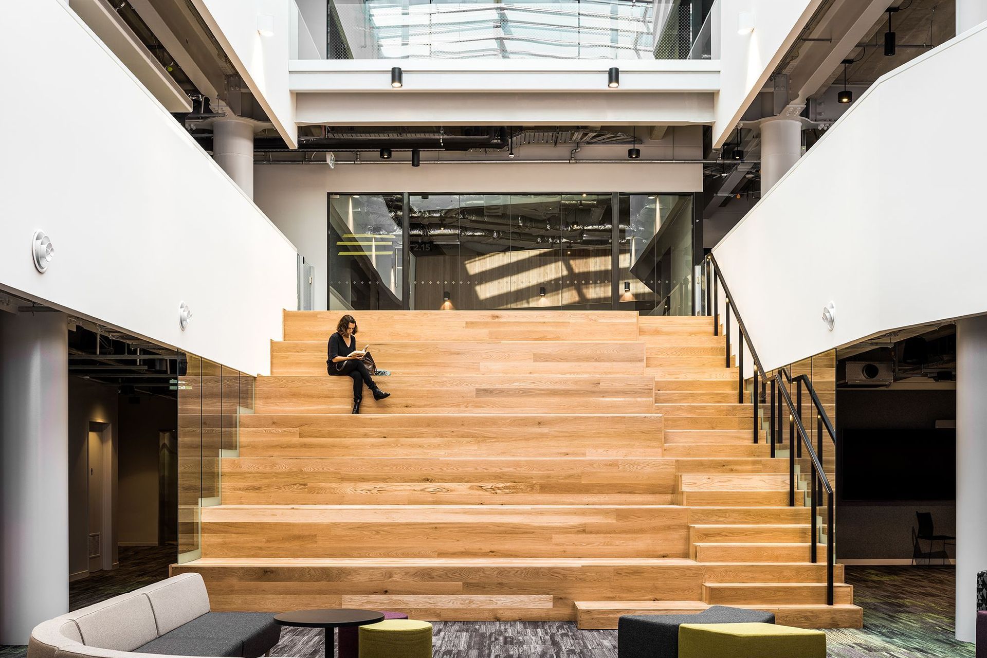 In Spark's offices, timber stairs work perfectly for talks, small-scale company gatherings and informal break-out spaces