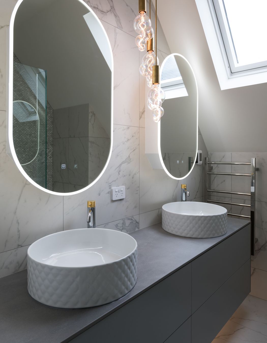 Ensuite Bathroom - LED mirror cabinets, warm or cool light and demister options
