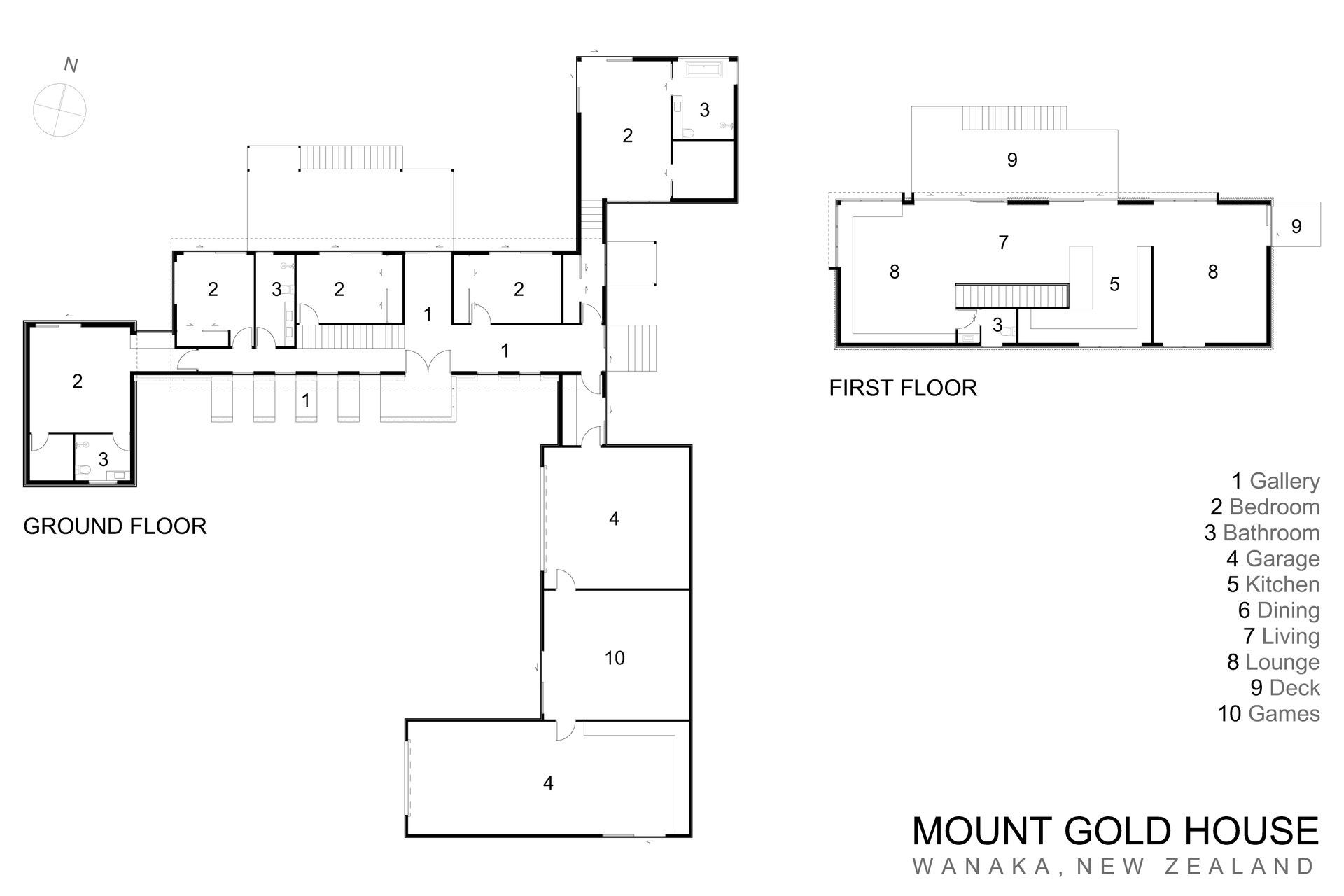 The ground-floor and first-floor plans of Mount Gold House by AO Architecture.