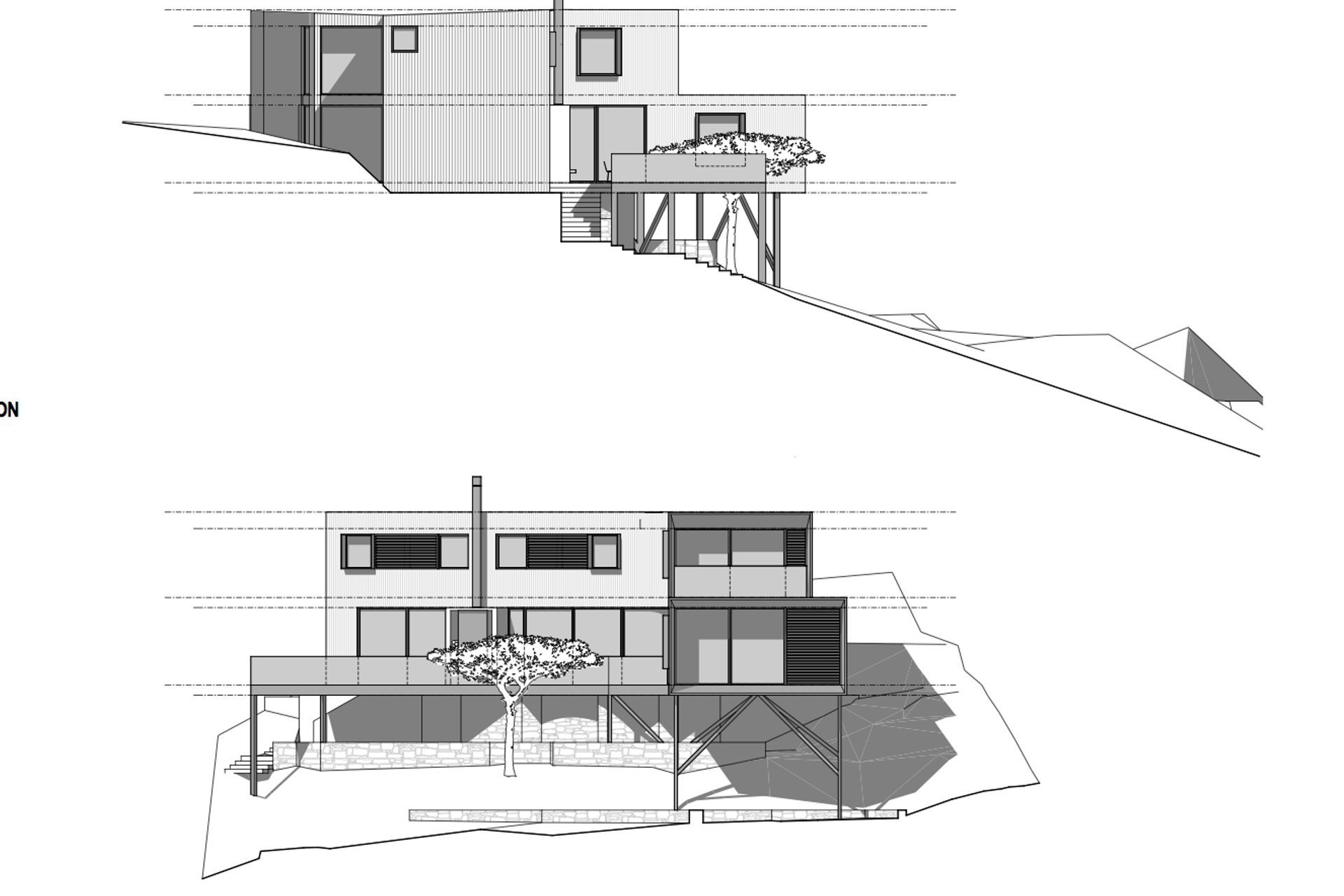 North and west-facing elevations  by Co-Lab Architecture. 