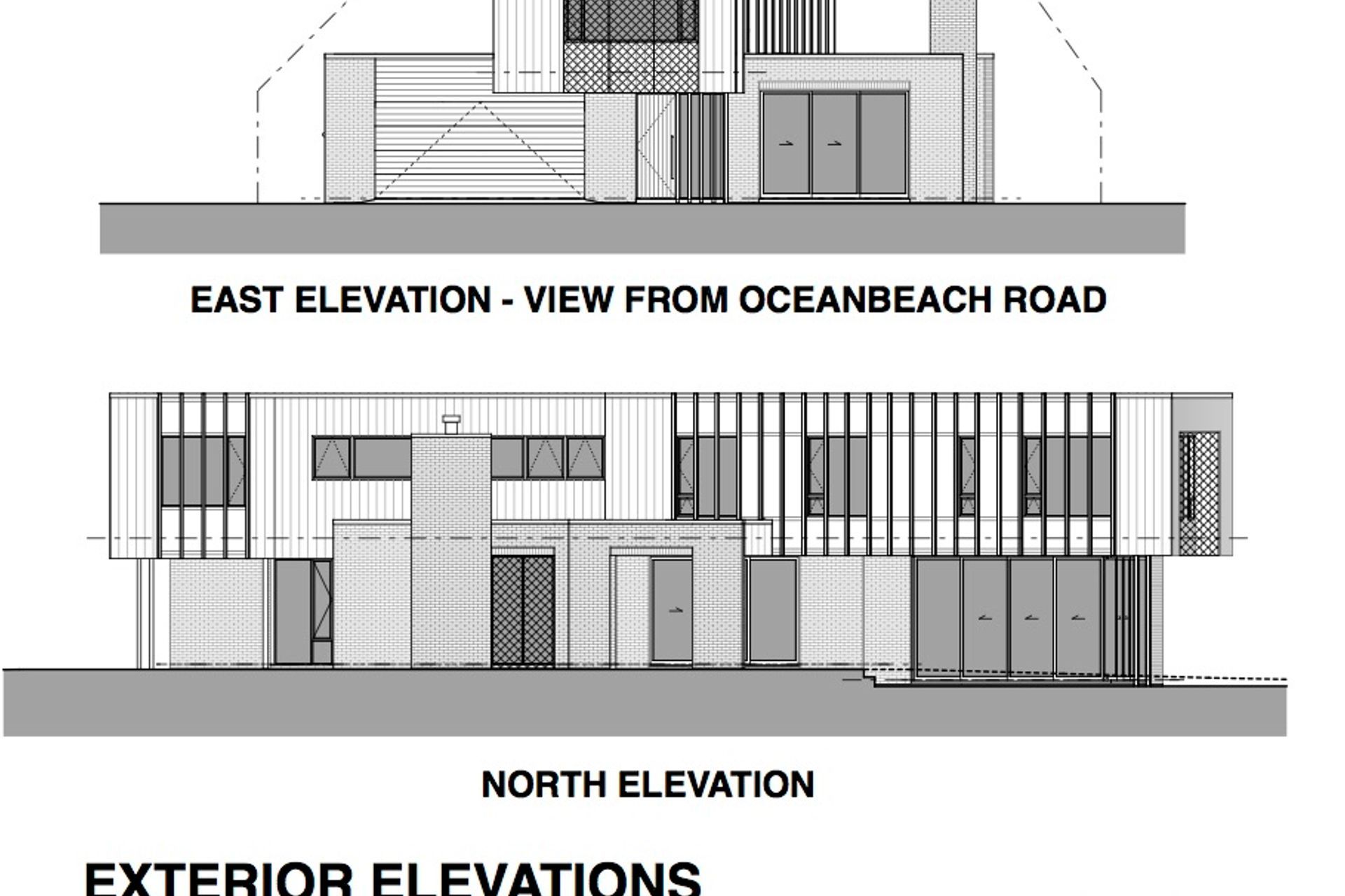 The east (street front) and north-facing elevations by Architecture Bureau.
