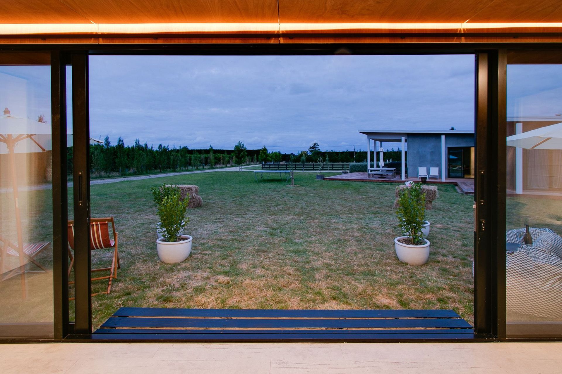 The view out the fron sliding barn doors.