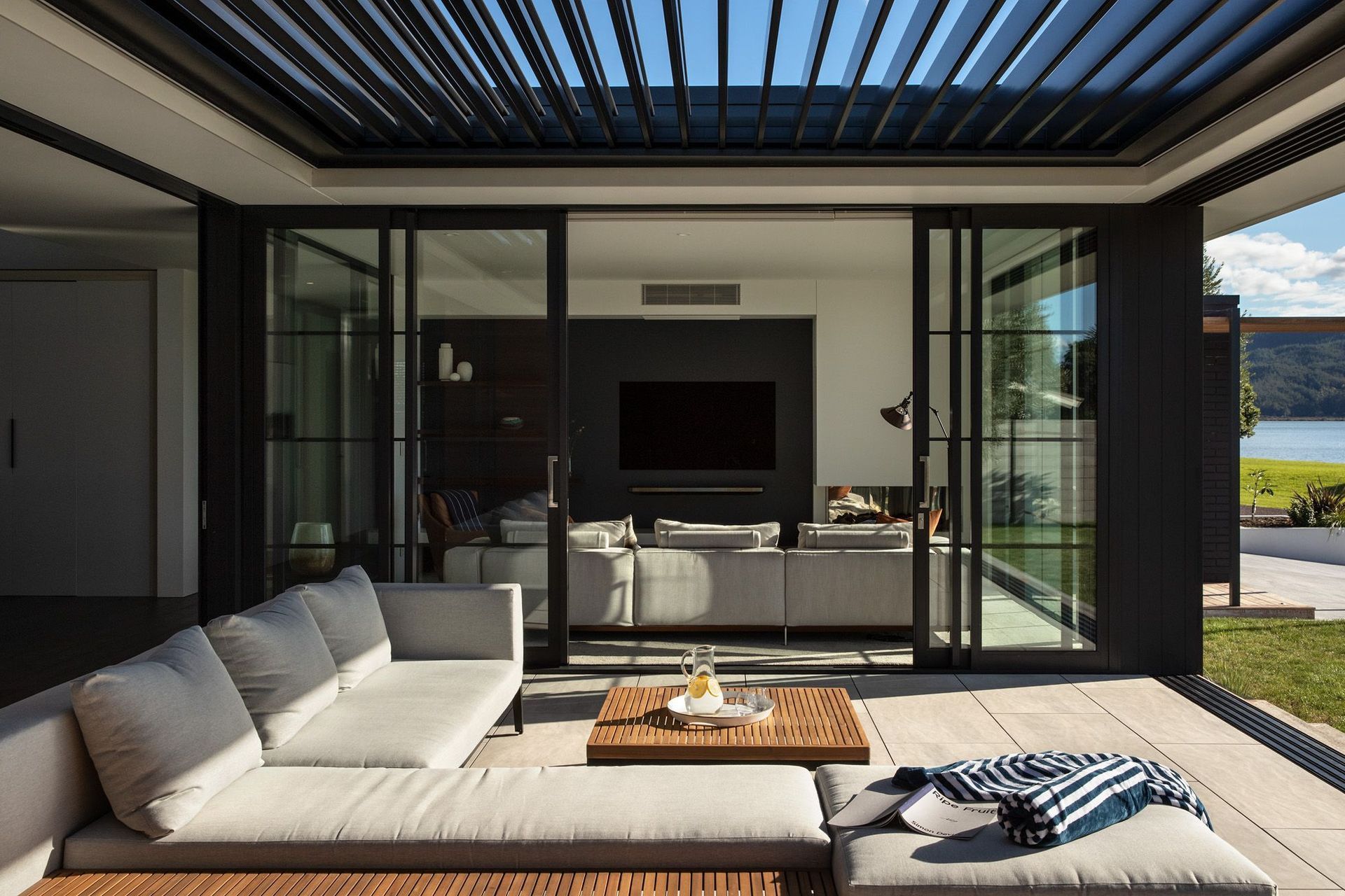 The lounge seen from the outdoor room.