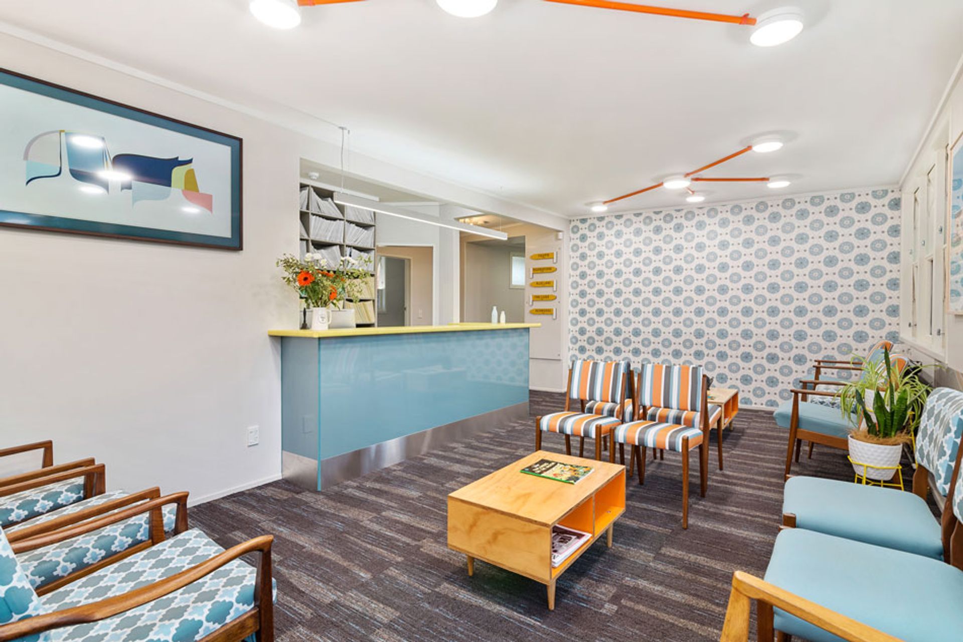 First appearances count, and lets face it, no one actually likes visiting the dentist or orthodontist. Mixing pattern and colours our aim was to create a welcoming atmosphere