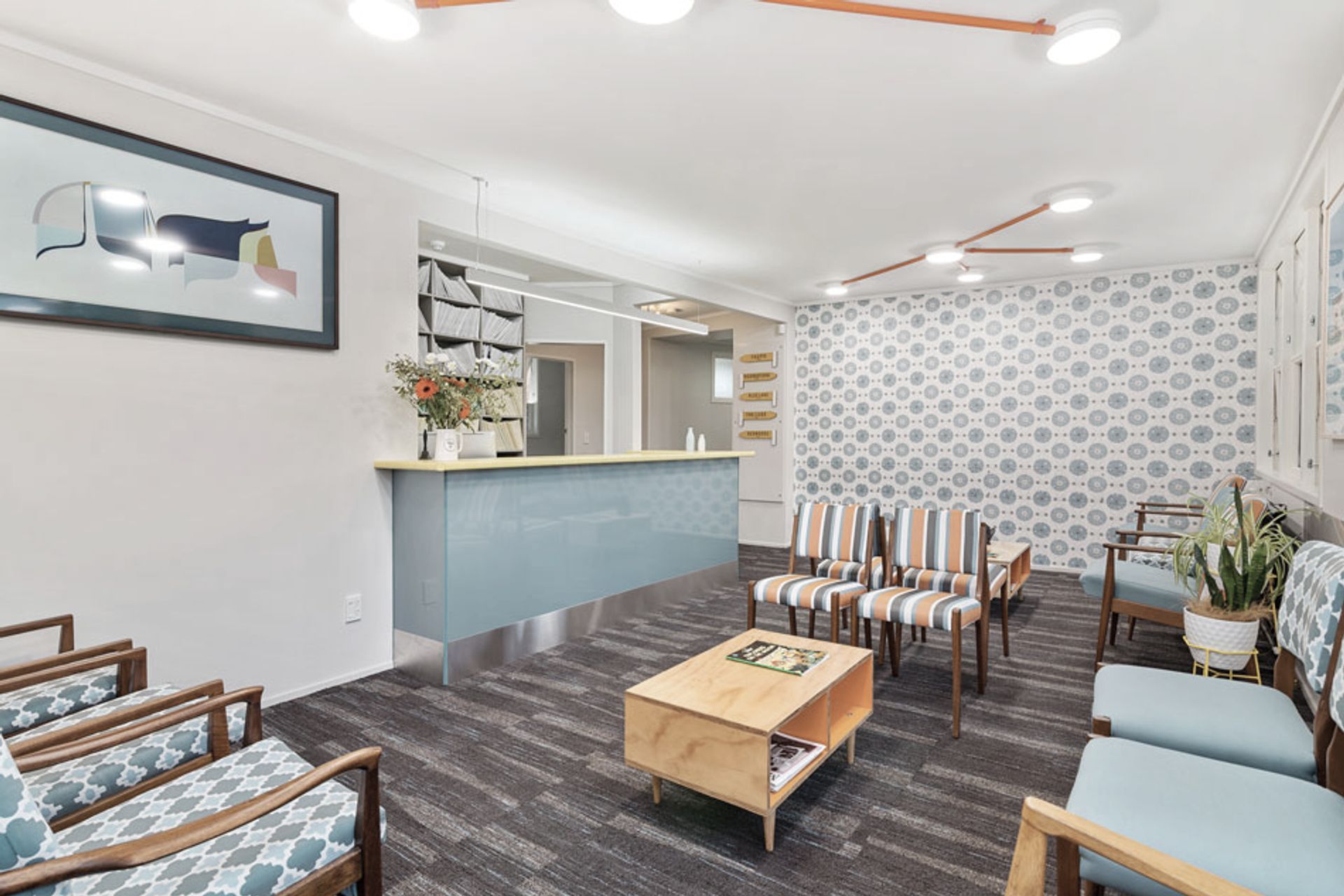 First appearances count, and lets face it, no one actually likes visiting the dentist or orthodontist. Mixing pattern and colours our aim was to create a welcoming atmosphere