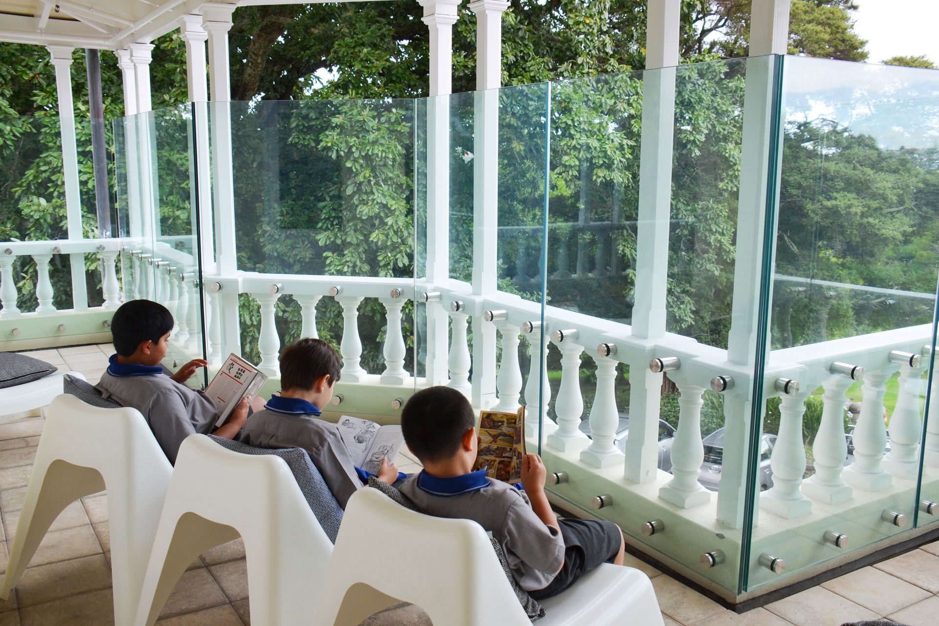 Outdoor terraces put to good use with outdoor furniture and fabrics, maintaining as much of the original architectural features and feel whilst adhering to safety considerations.