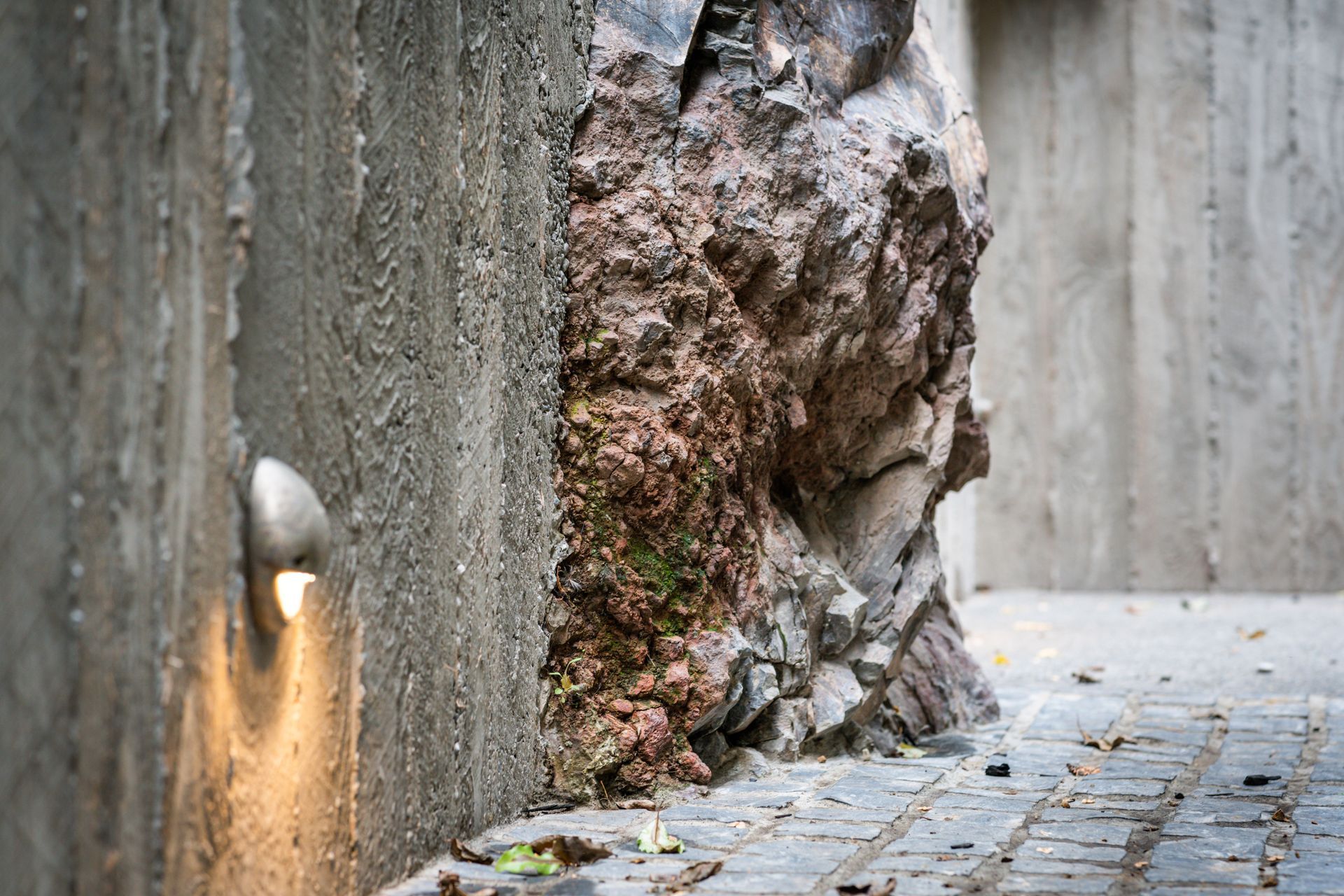 Natural textures and finishes offer a unique juxtaposition with the basalt cliff face. 