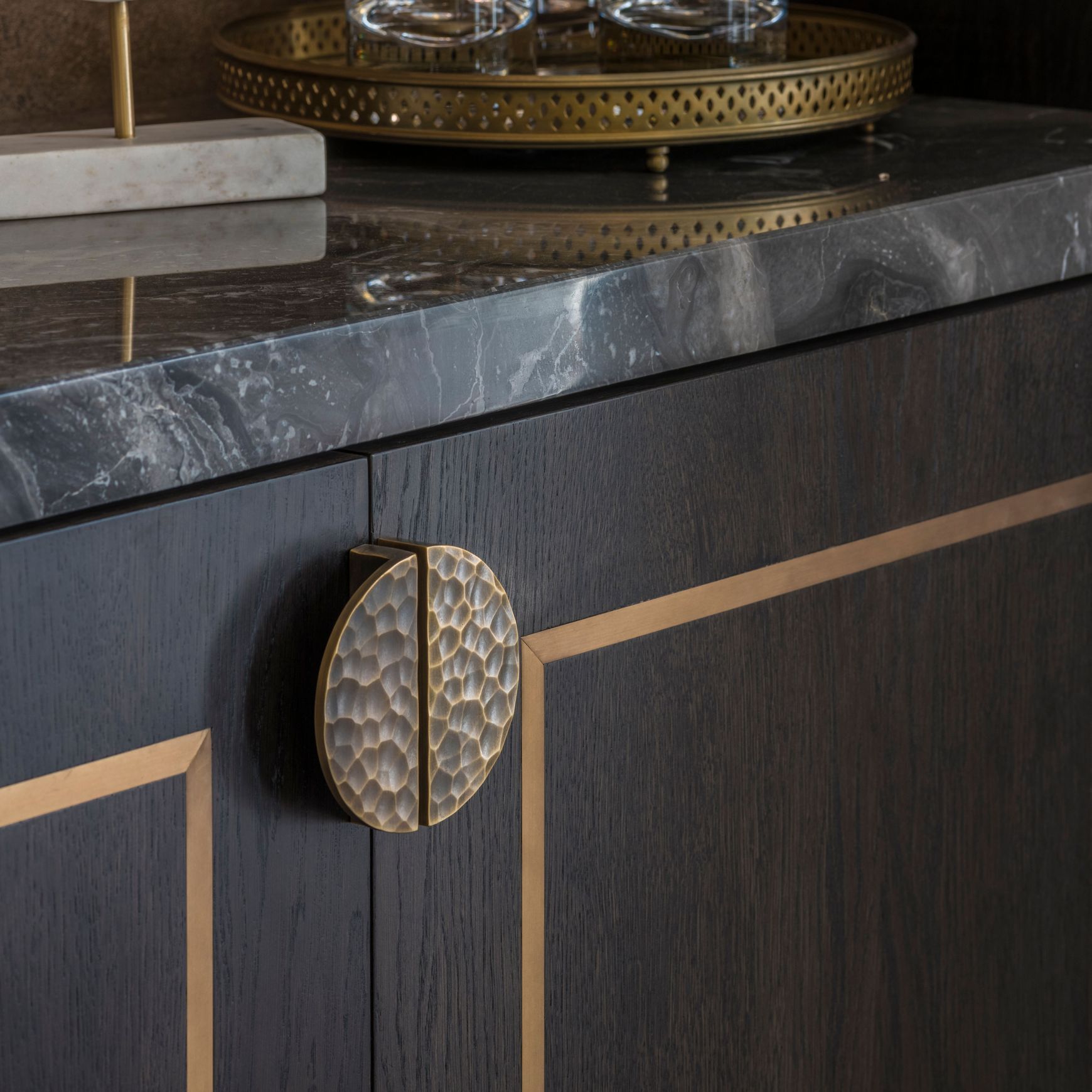 Joseph Giles Semi Circular Hammered Moon Solid Brass Door Pull