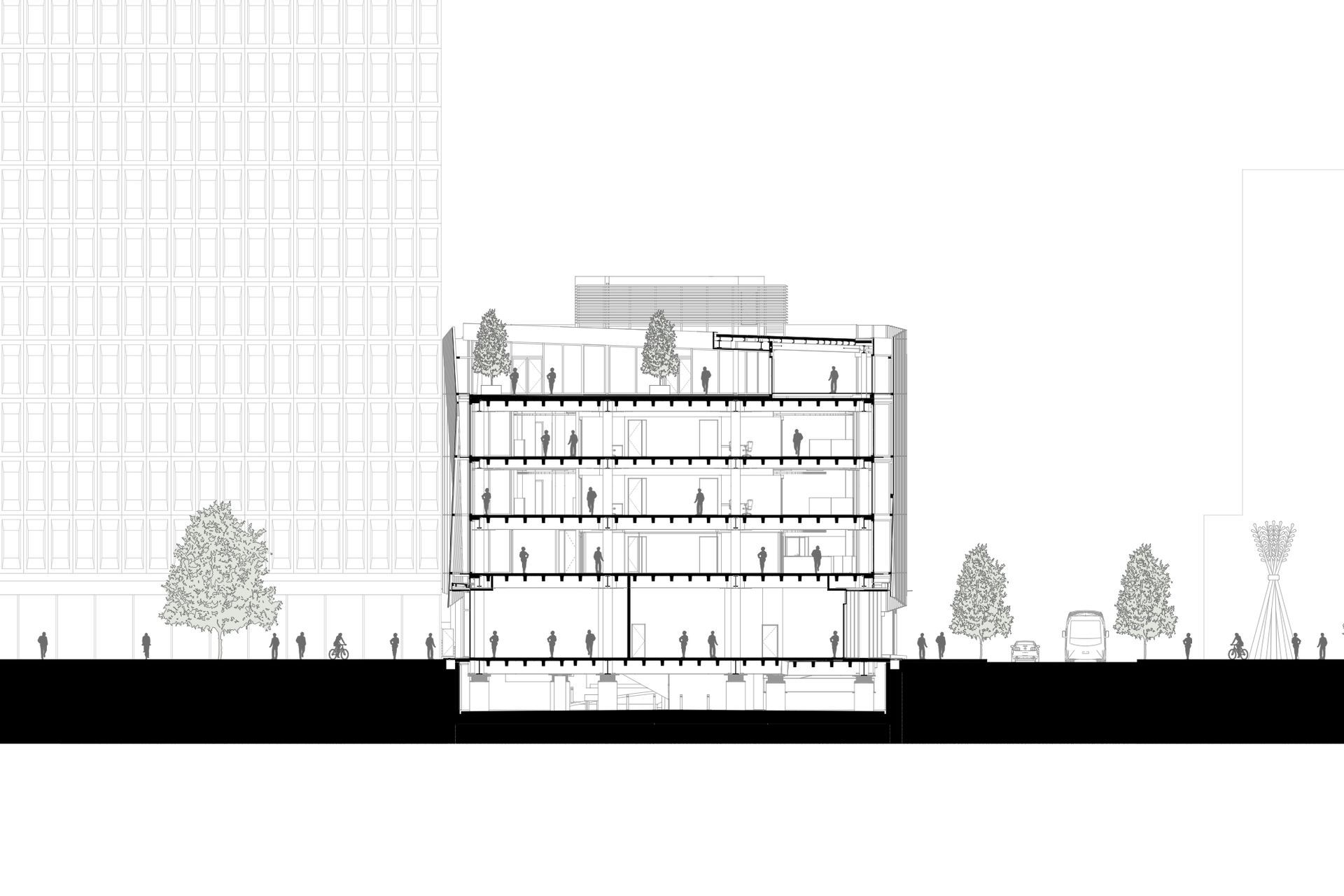 2 Cathedral Square, Christchurch – cross section A by Sheppard &amp; Rout Architects.