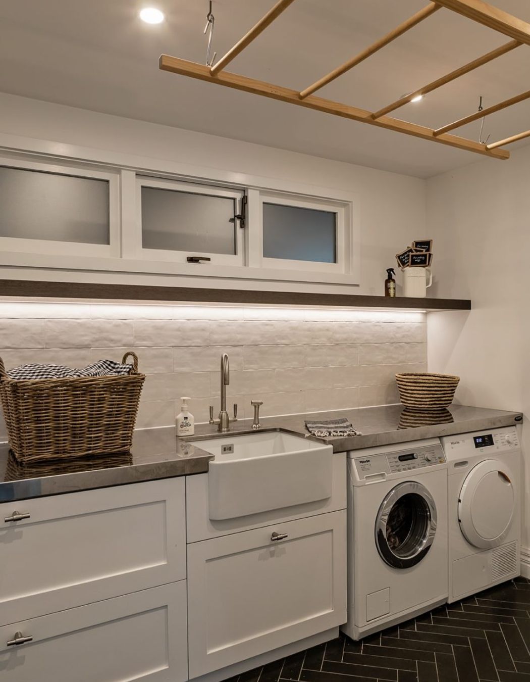 The laundry in the basement.