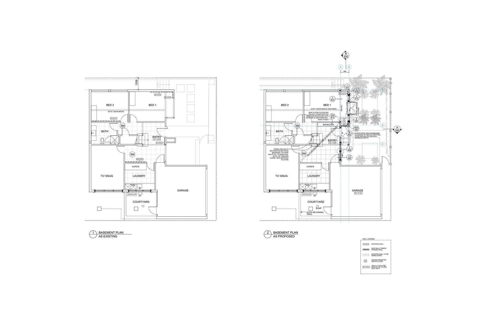 The existing and new basement plans, by Salmond Reed Architects.